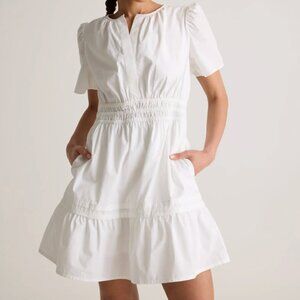Quince White Cotton Poplin Tiered Mini Dress Puff Sleeve NWT Medium